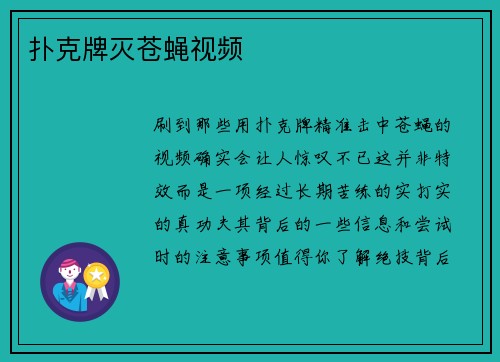 扑克牌灭苍蝇视频